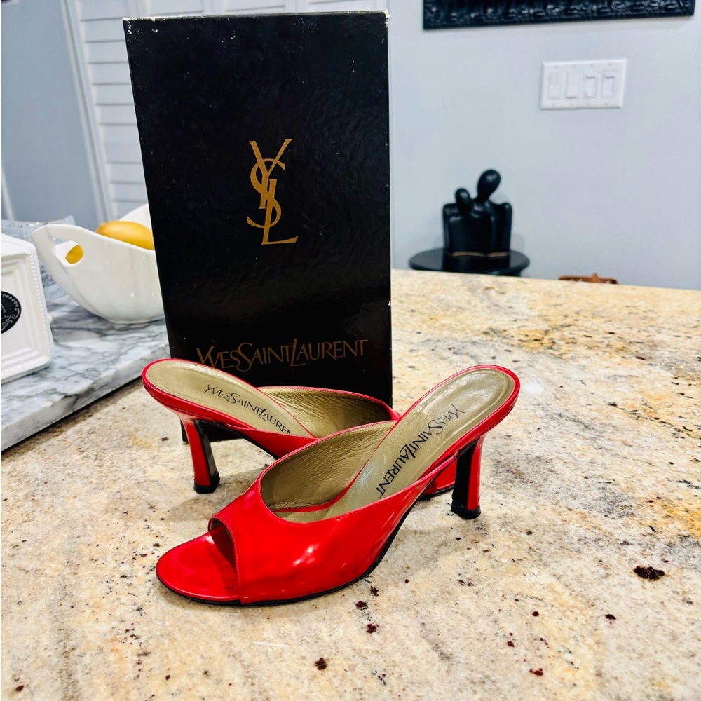 Yves Saint Laurent Vibrant Red Open-Toe Heels